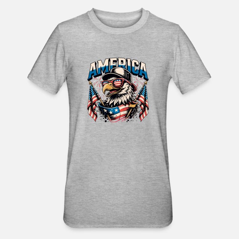 Aigle patriotique avec drapeaux - T-shirt polycoton Unisexe - gris chiné