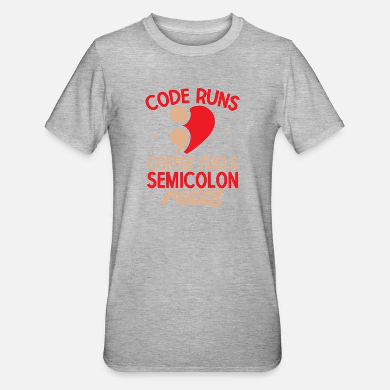 Préventive du suicide en point-virgule Carburant du café - T-shirt polycoton Unisexe - gris chiné