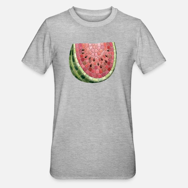 Mosaïque de pastèque - Cadeau d’art d’été - T-shirt polycoton Unisexe - gris chiné