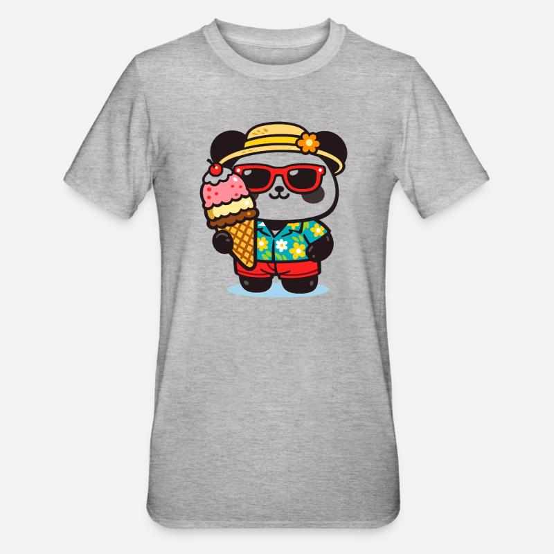 Panda Surf mit Eis - Unisex Polycotton T-Shirt - heather grey