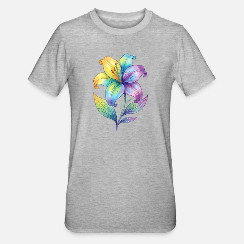 Dipinto ad acquerello con giglio arcobaleno - Maglietta unisex, mix cotone e poliestere - grigio melange