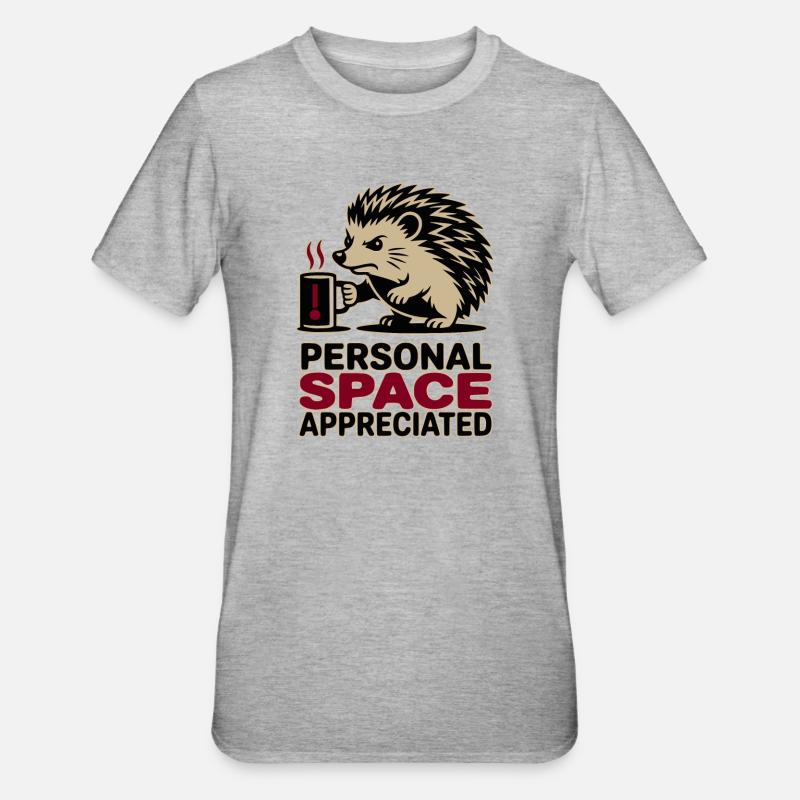 Grumpy Hedgehog Personal Space Introvert Coffee - Unisex Polycotton T-Shirt - heather grey