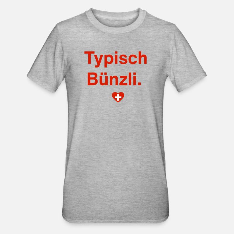 Typisch Bünzli. – Schweizer Minimal-Design - Unisex Polycotton T-Shirt - Grau meliert
