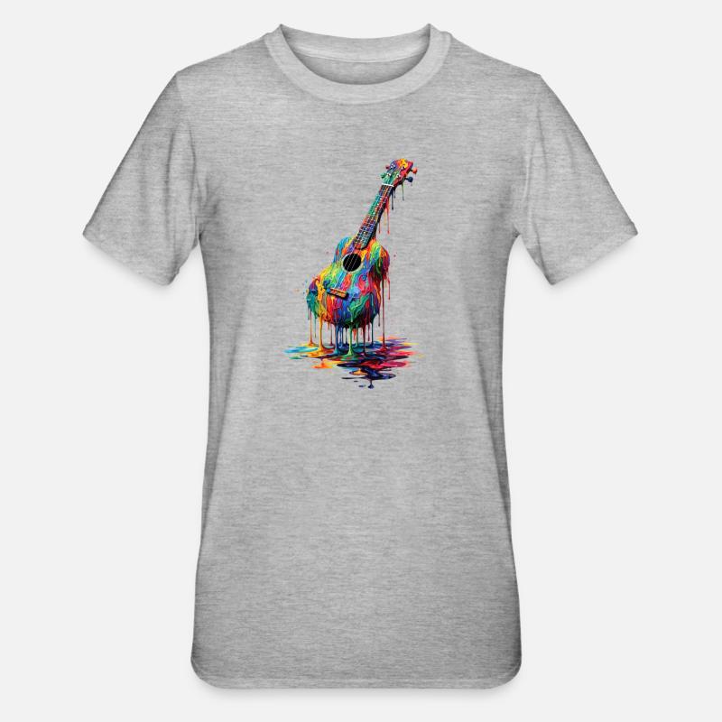 Ukulele mit tropfender Farbe - Unisex Polycotton T-Shirt - Grau meliert