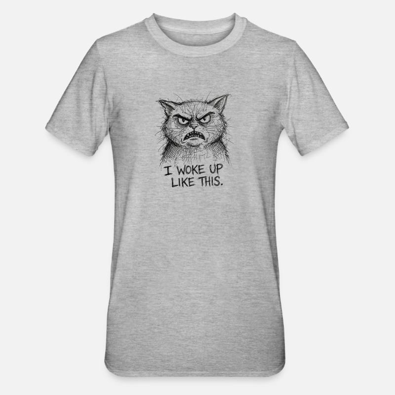 Furious Cat Scribble - Unisex Polycotton T-Shirt - heather grey