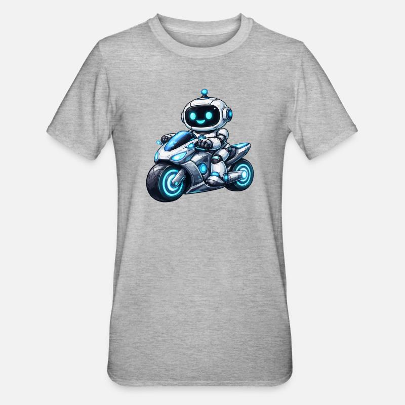 Robot on motorcycle - Unisex Polycotton T-Shirt - heather grey