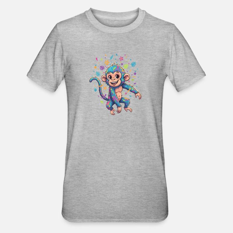 Bunter Farbaffe Spritzbild - Unisex Polycotton T-Shirt - Grau meliert