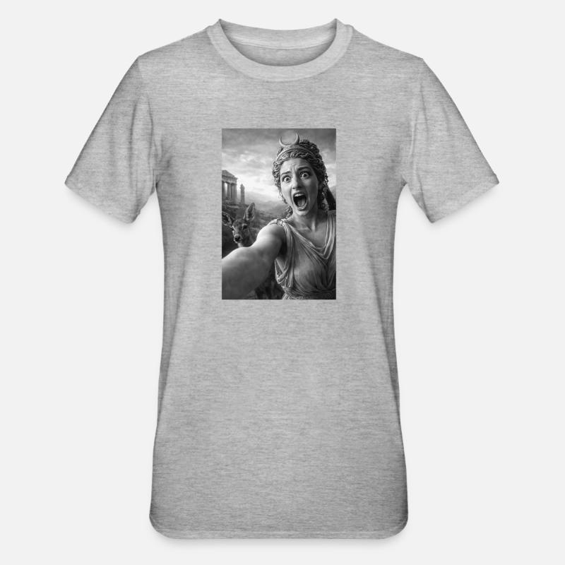 Selfie d’Artemis avec un cerf - T-shirt polycoton Unisexe - gris chiné