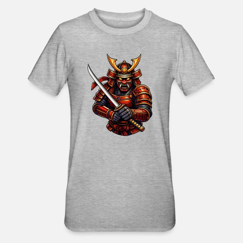 Kampfkunst-Samurai mit Schwert - Unisex Polycotton T-Shirt - Grau meliert