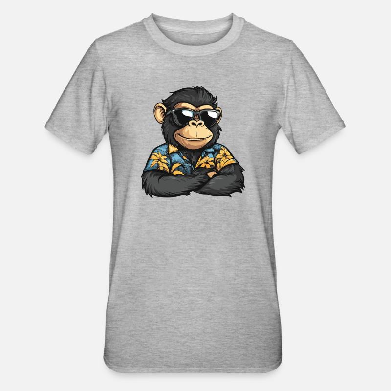 Affe Comic Urlaub - Unisex Polycotton T-Shirt - Grau meliert