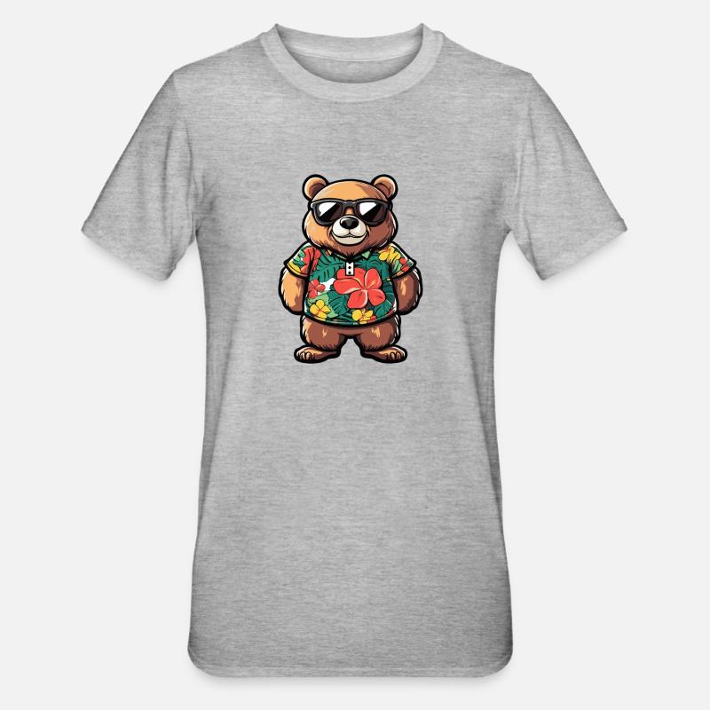 Bär Comic Urlaub - Unisex Polycotton T-Shirt - Grau meliert
