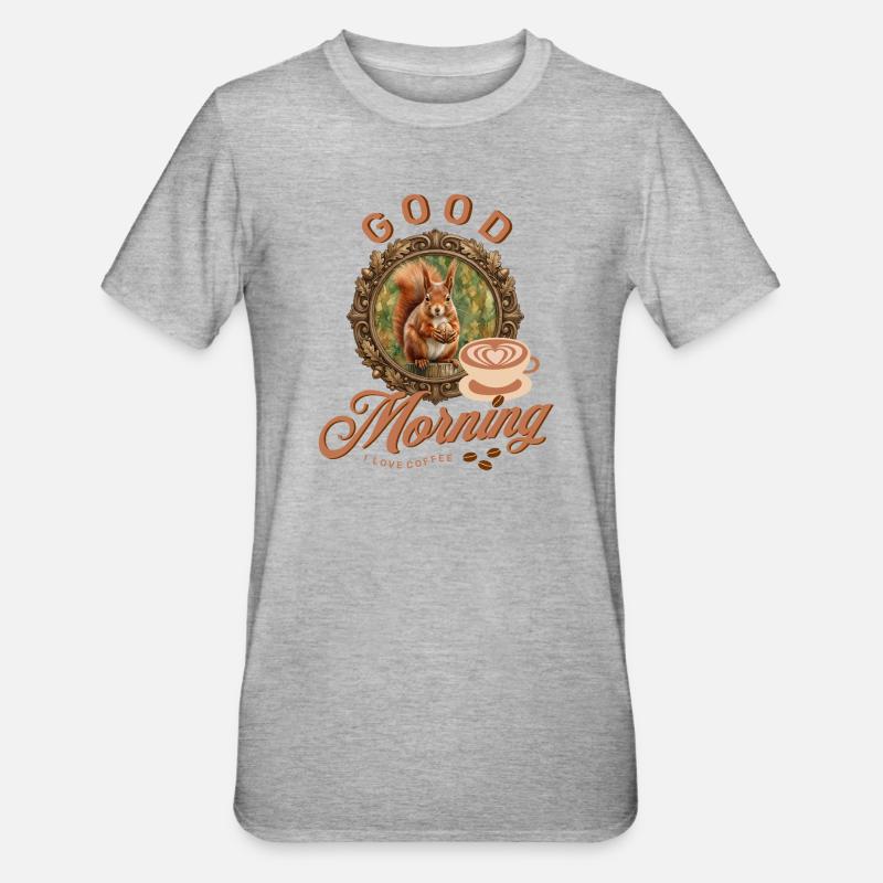 Morgenkaffee mit Eichhörnchen - Unisex Polycotton T-Shirt - Grau meliert