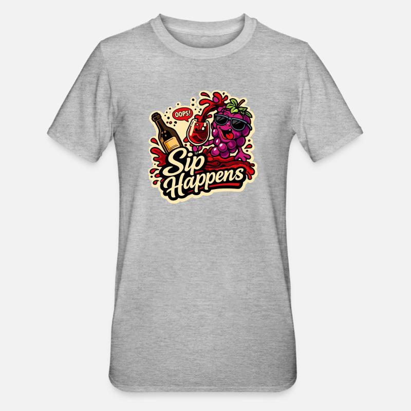 Sip Happens Grapes Comic - T-shirt polycoton Unisexe - gris chiné