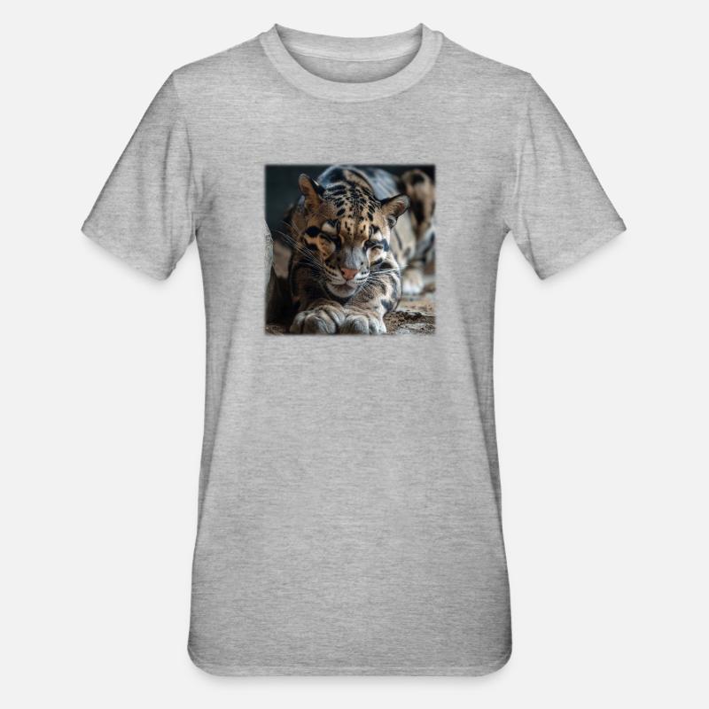 Clouded leopard resting pose Expressive wildcat - Unisex Polycotton T-Shirt - heather grey