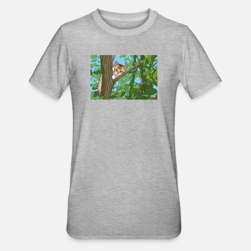 Chat explorant les branches - T-shirt polycoton Unisexe - gris chiné