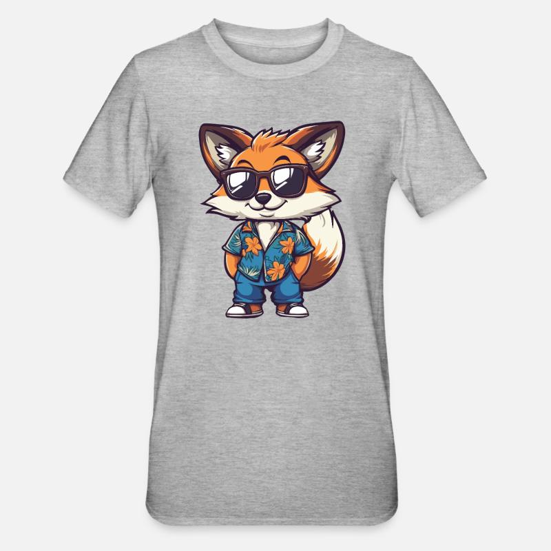 Fuchs Comic Urlaub - Unisex Polycotton T-Shirt - Grau meliert