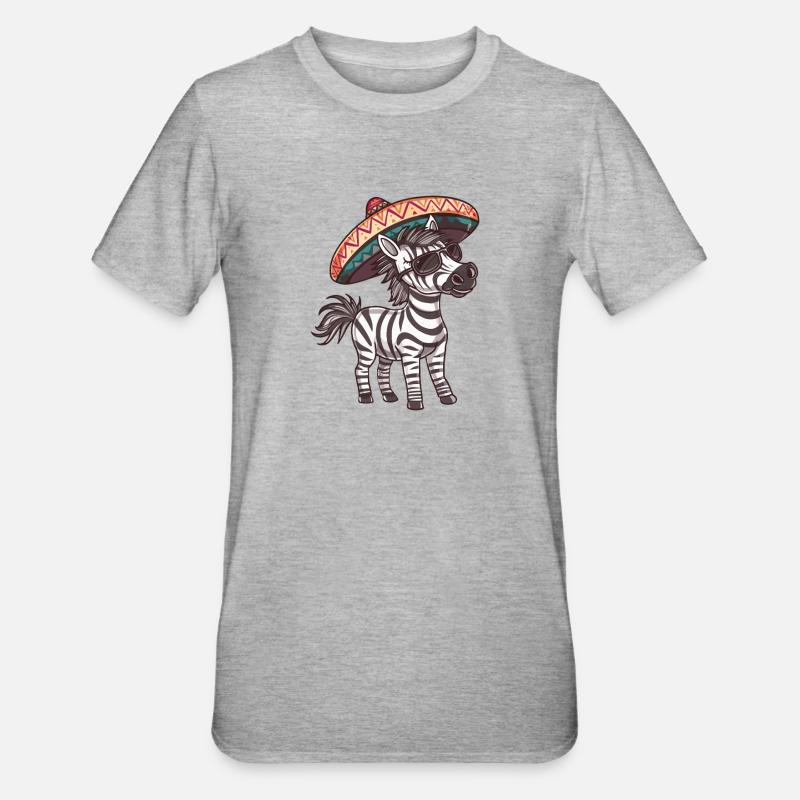Zebra Comic Lustig Sombrero - Unisex Polycotton T-Shirt - Grau meliert