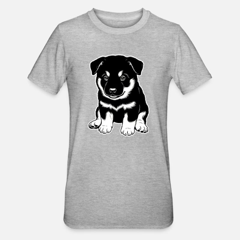Eurasier | Chiot noir | Chiot - T-shirt polycoton Unisexe - gris chiné