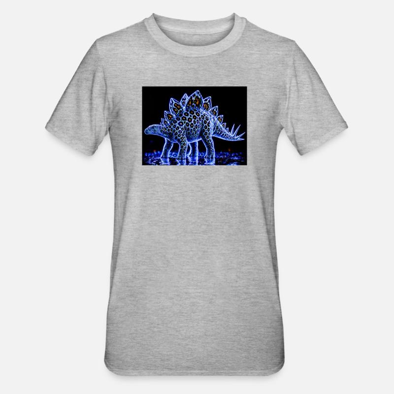 Neon Stegosaurus Glow Pattern - Unisex Polycotton T-Shirt - heather grey