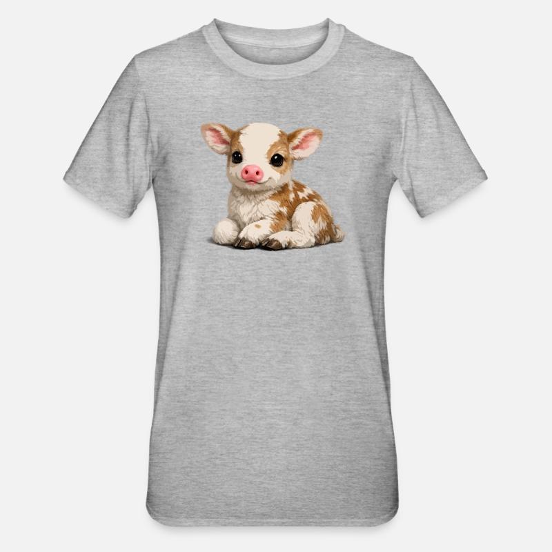 Süßes Kalb-Kuscheltier - Unisex Polycotton T-Shirt - Grau meliert