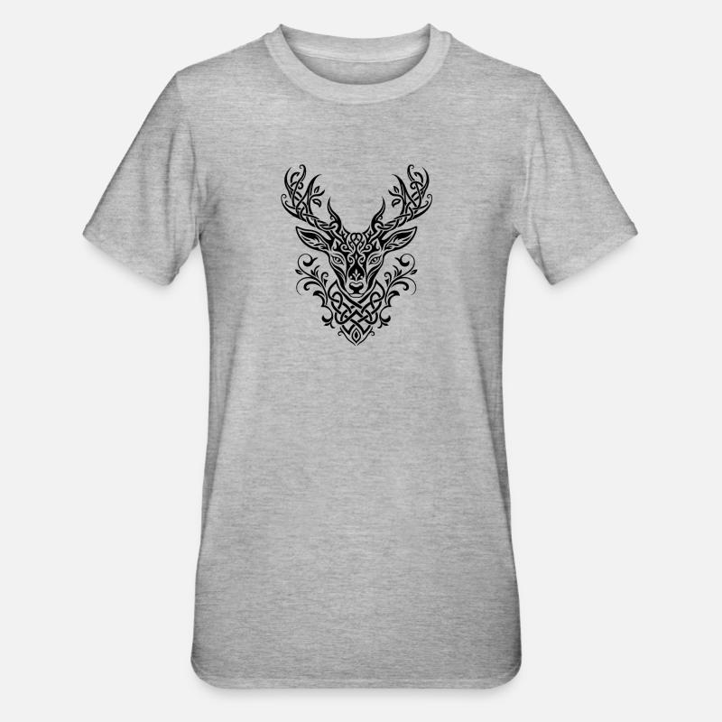 Celtic Deer Head Knot Pattern - Unisex Polycotton T-Shirt - heather grey