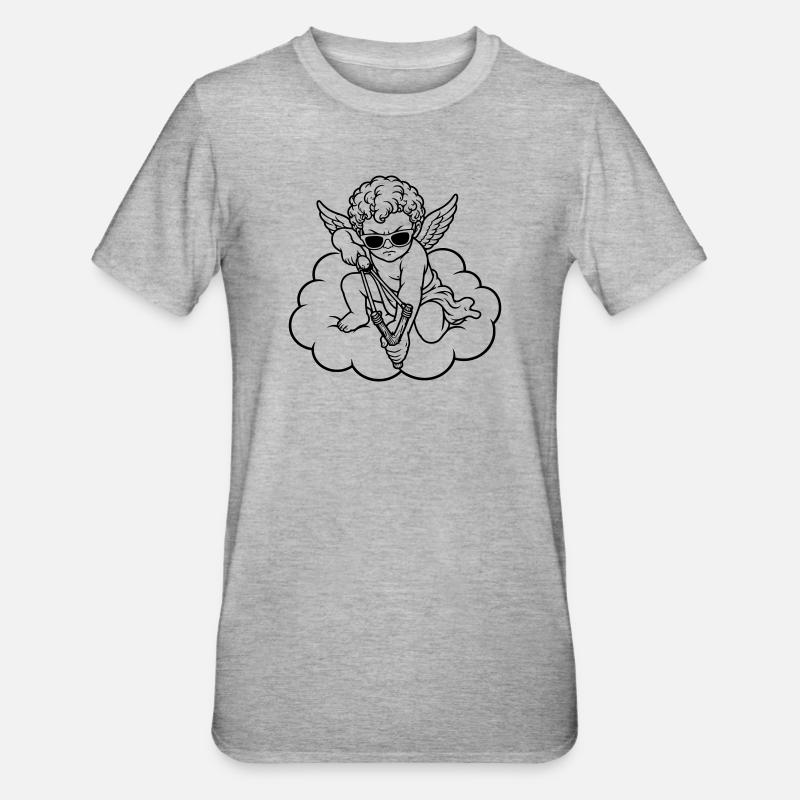 Wütender Cherub mit Steinschleuder - Unisex Polycotton T-Shirt - Grau meliert