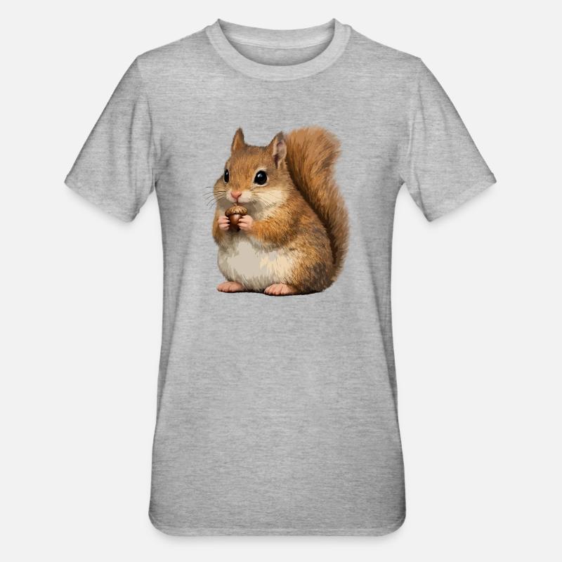 Eichhörnchen mit Eichel - Unisex Polycotton T-Shirt - Grau meliert