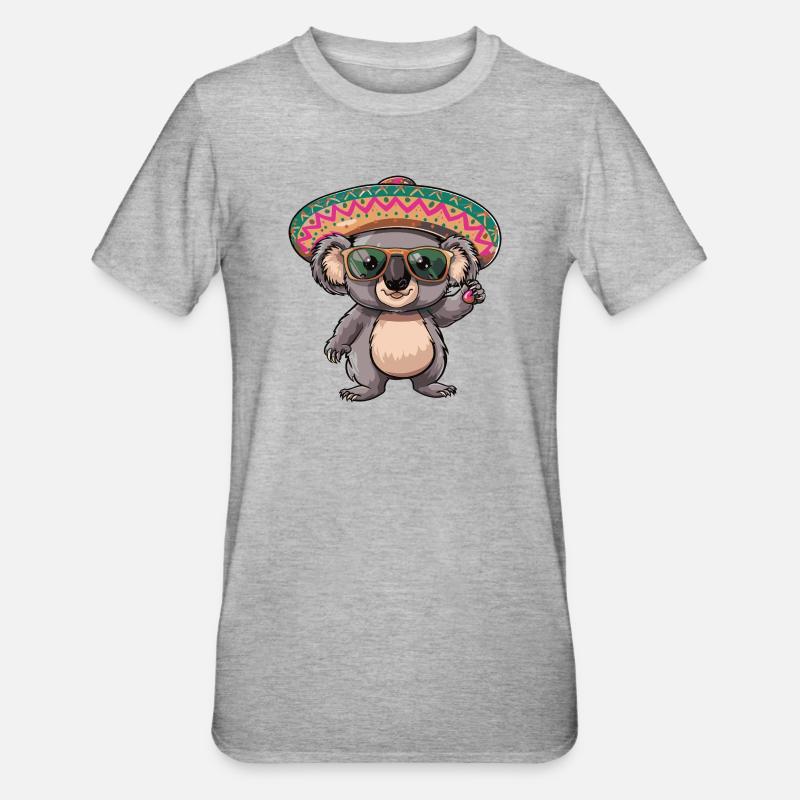Koala Comic Sombrero drôle - T-shirt polycoton Unisexe - gris chiné