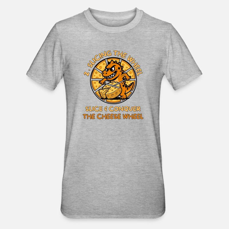 KäseDino : Découpe et Conquérance - T-shirt polycoton Unisexe - gris chiné
