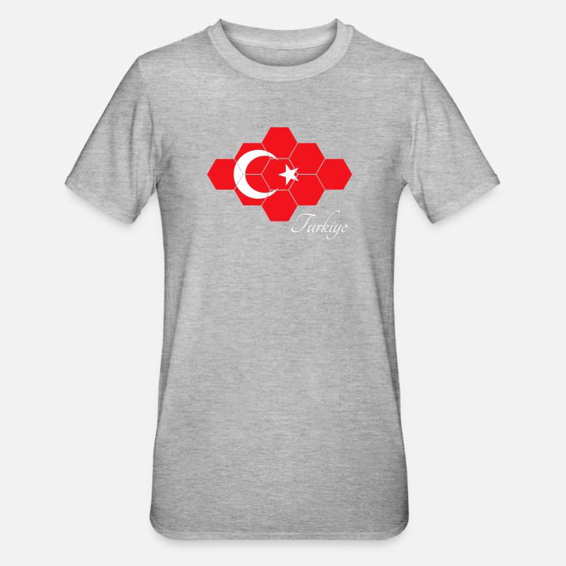 Art hexagonal du drapeau turc - T-shirt polycoton Unisexe - gris chiné