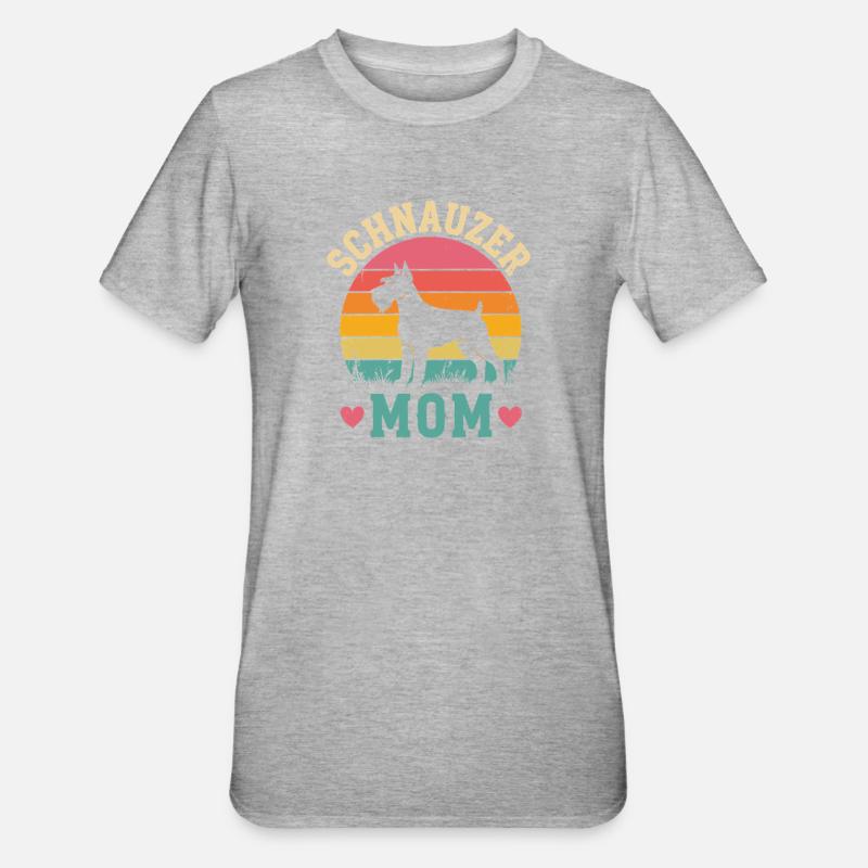 Schnauzer Mom Retro Sunset - T-shirt polycoton Unisexe - gris chiné