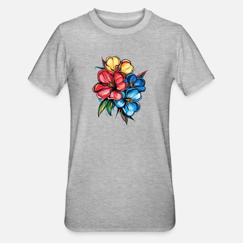 Explosion de l’hibiscus tropical - T-shirt polycoton Unisexe - gris chiné