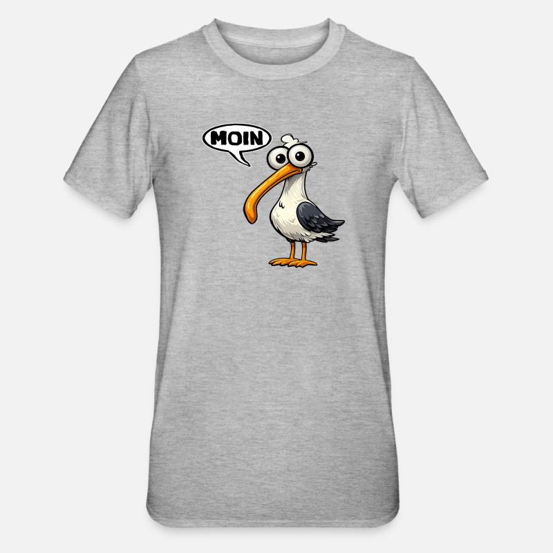 Moin Möwe Comic Miesmuschelartwuermchen  - Unisex Polycotton T-Shirt - Grau meliert