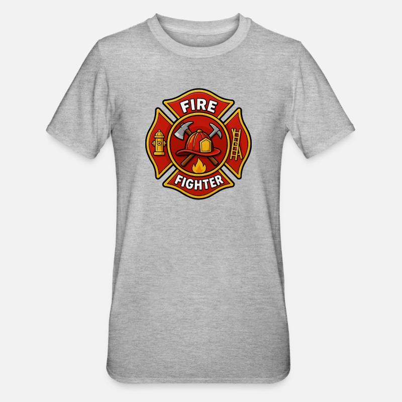 Firefighter Helmet Emblem with Axe - Unisex Polycotton T-Shirt - heather grey