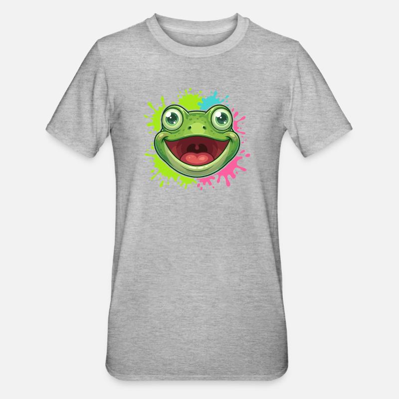 Cheerful Frog Splash - Unisex Polycotton T-Shirt - heather grey