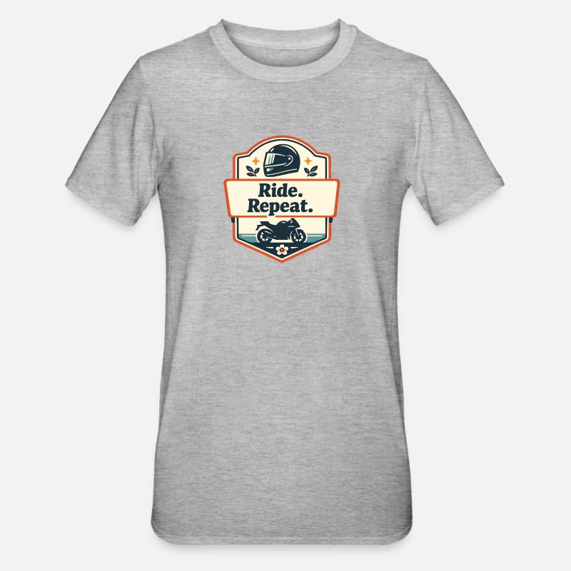 Ride. Repeat. Motorrad-Statement - Unisex Polycotton T-Shirt - Grau meliert