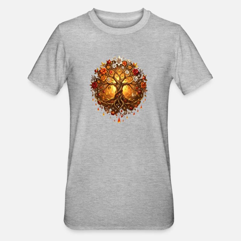 Arbre de Feu dans Mandala - T-shirt polycoton Unisexe - gris chiné