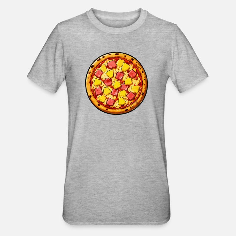 Illustration de pizza hawaïenne - T-shirt polycoton Unisexe - gris chiné