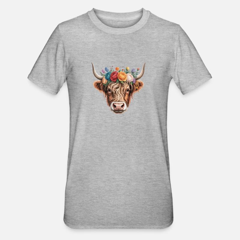 Vache à couronne de fleurs - T-shirt polycoton Unisexe - gris chiné