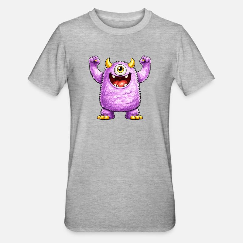 Monstre violet à un œil joyeux - T-shirt polycoton Unisexe - gris chiné