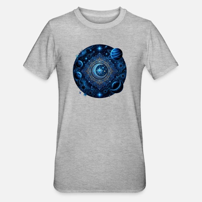 Space Planets Galaxies Stars Moons - Unisex Polycotton T-Shirt - heather grey