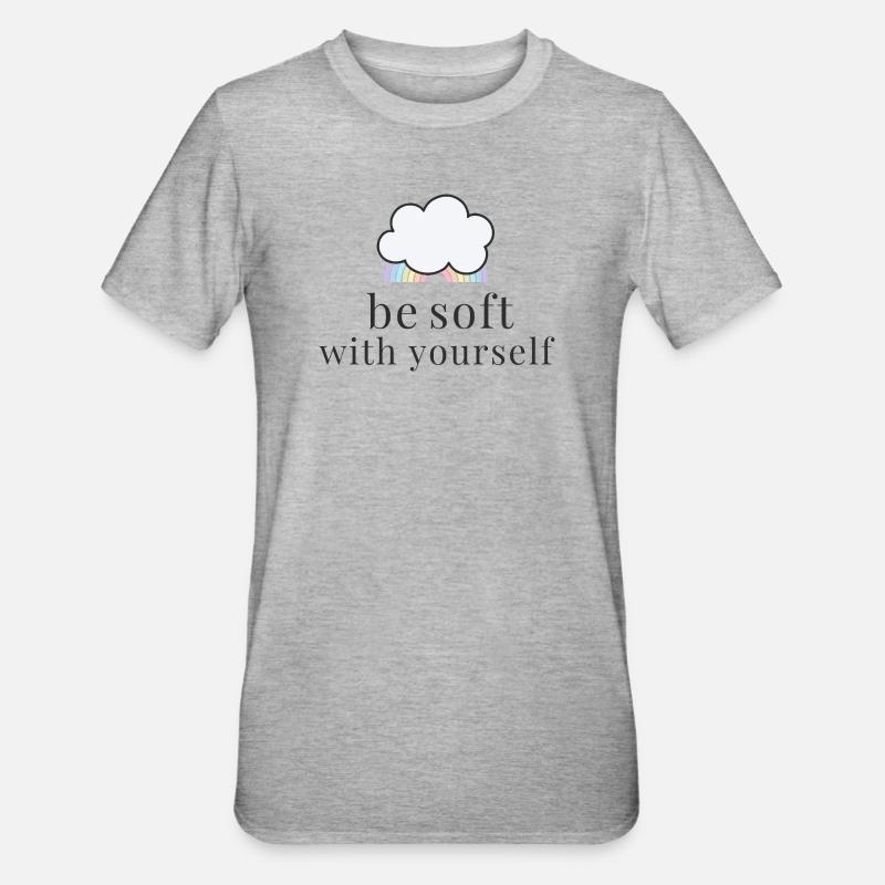 Sois doux avec toi-même Nuage avec Pastel Rainbow - T-shirt polycoton Unisexe - gris chiné