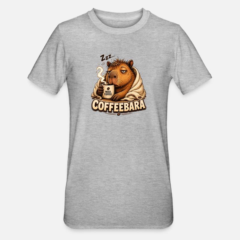CoffeeBara Capybara - T-shirt polycoton Unisexe - gris chiné