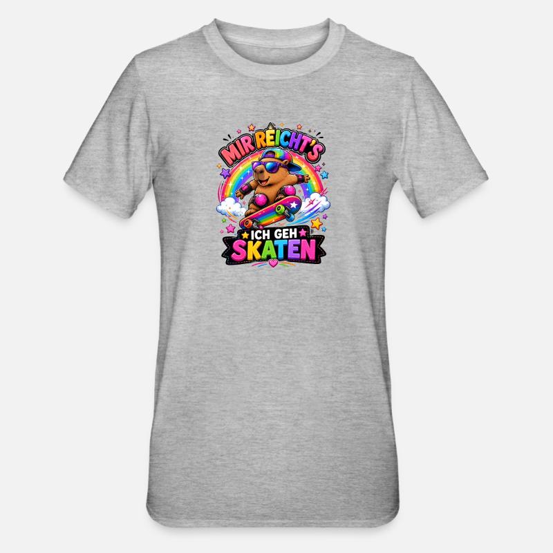 Skate Capybara Regenbogen - Unisex Polycotton T-Shirt - Grau meliert