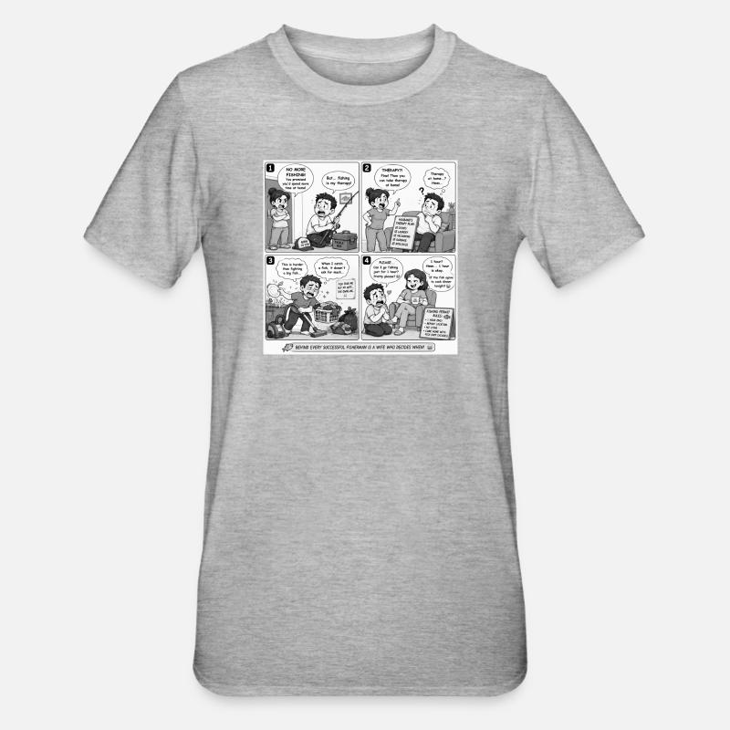 Fishing Therapy: A Comic Dilemma - Unisex Polycotton T-Shirt - heather grey