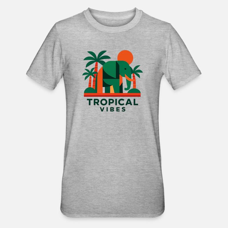 Éléphant tropical - T-shirt polycoton Unisexe - gris chiné