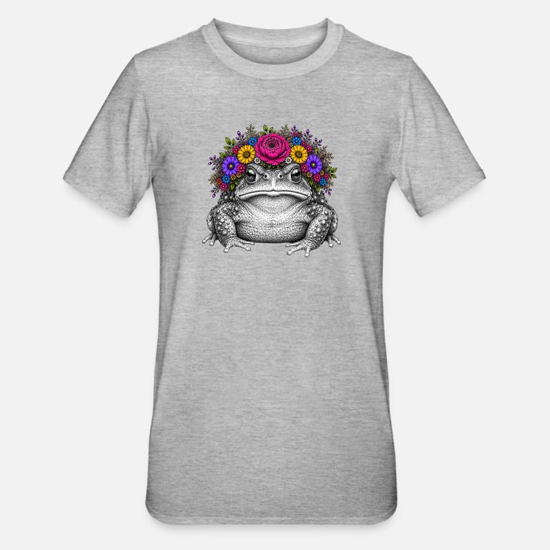 Crapaud avec couronne de fleurs - T-shirt polycoton Unisexe - gris chiné