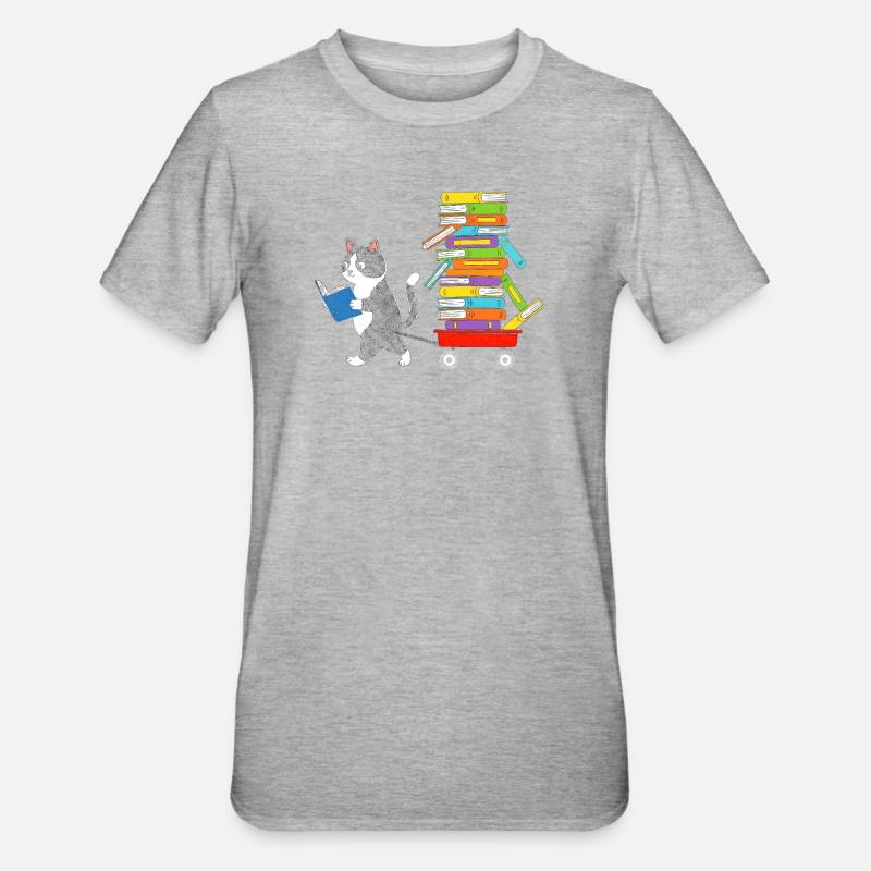 Reading kitten pulls book trolley - Unisex Polycotton T-Shirt - heather grey
