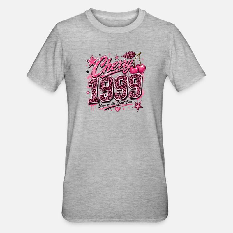 Cherry 1950's Leopard Pink - Unisex Polycotton T-Shirt - heather grey