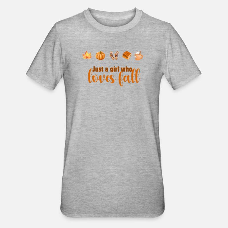 Herbstliebendes Mädchen Design, Fall Vibes - Unisex Polycotton T-Shirt - Grau meliert